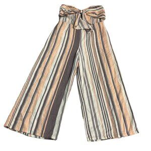 Gypsies & Moondust Jumpsuit L Linen Blend‎ Neutral Striped Wide Leg Strapless